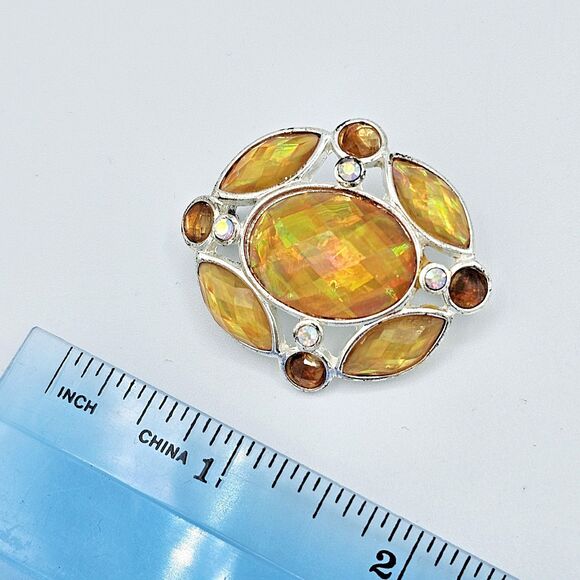 Citrine Jeweled Brooch Vintage Fire Gem AB Faceted Yellow Estate Jewelry Pin - Picture 8 of 9